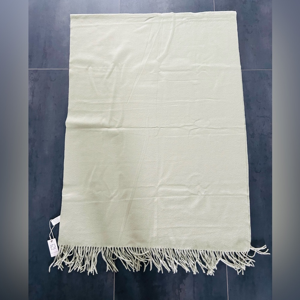 Pretty Persuasions Cream and Green Scarf with Fringe Detail